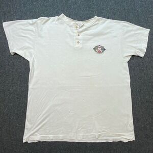 Mickey & Co Henley Shirt XL Mens White Vintage Embroidered Crest Short Sleeve‎